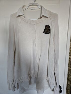 Lauren Ralph Lauren Cream Knit Sweater with Black Crest Patch